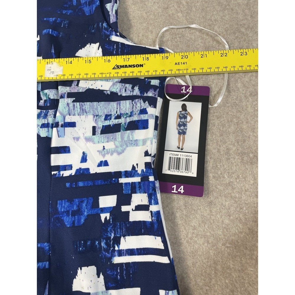 NWT Mario Serrani Italy Sleeveless Sheath Dress Blue Knee Length Size 14 - Picture 10 of 12